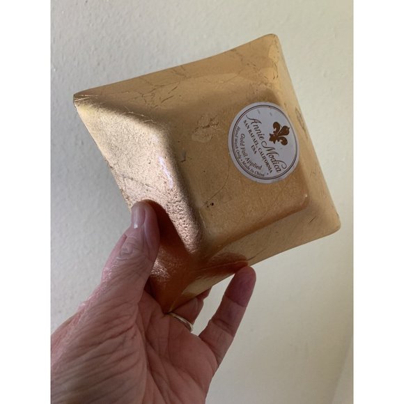 Annie Modica Gold Leaf Bottom Trinket Tray, Rare layered glass, AM French Coll. - Picture 10 of 11